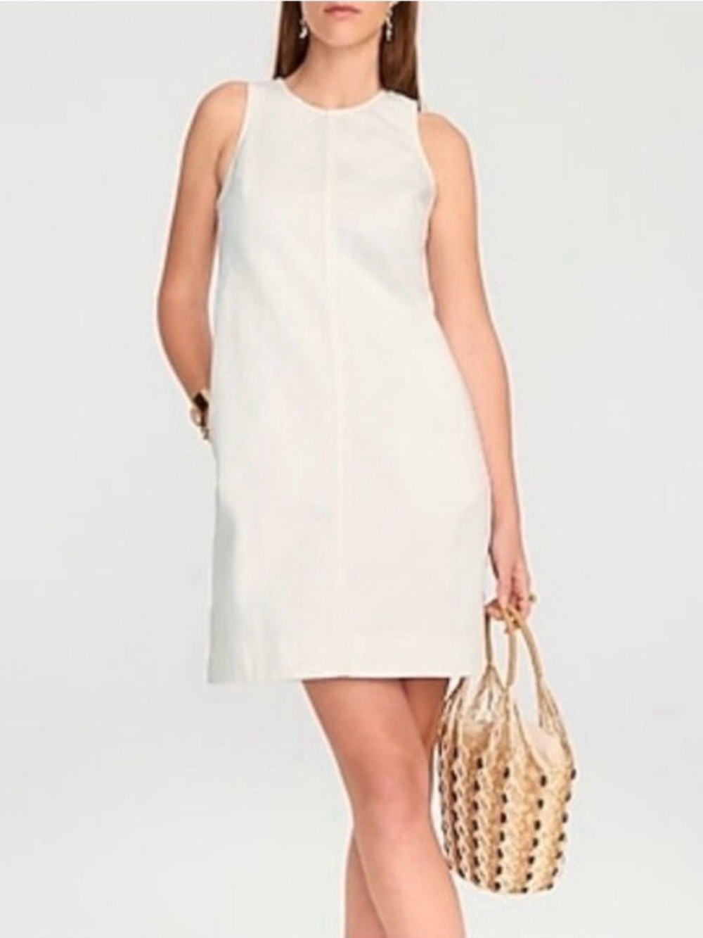 JCrew white denim dress NEW Size 12 jumper pockets sheath Casual Summer Cotton
